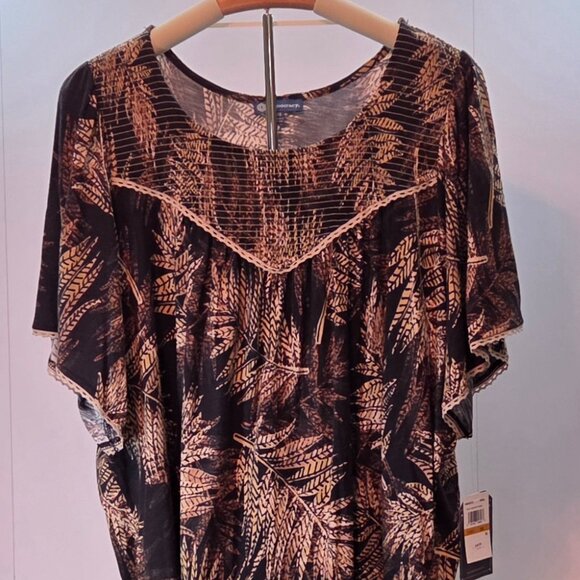 NWT - Democracy Short Sleeve Top, 3X, Black/tan/warm caramel brown - Picture 1 of 12